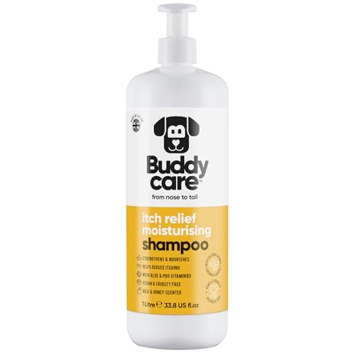 Juckreizlinderndes Feuchtigkeitsspendendes Hundeshampoo von Buddycare | Tiefenreinigendes Shampoo für Hunde | Mit Milch- & Honigduft | Mit Aloe Vera und Provitamin B5 (1L) von Buddycare