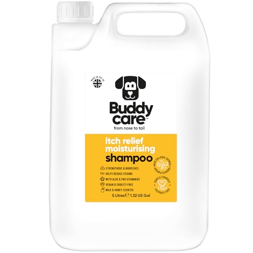 Juckreizlinderndes Feuchtigkeitsspendendes Hundeshampoo von Buddycare | Tiefenreinigendes Shampoo für Hunde | Mit Milch- & Honigduft | Mit Aloe Vera und Provitamin B5 (5L) von Buddycare