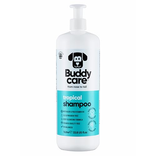 Tropisches Hundeshampoo von Buddycare - Tiefenreinigendes Shampoo für Hunde - Erfrischender Duft - Mit Aloe Vera und Pro-Vitamin B5 (1L) von Buddycare