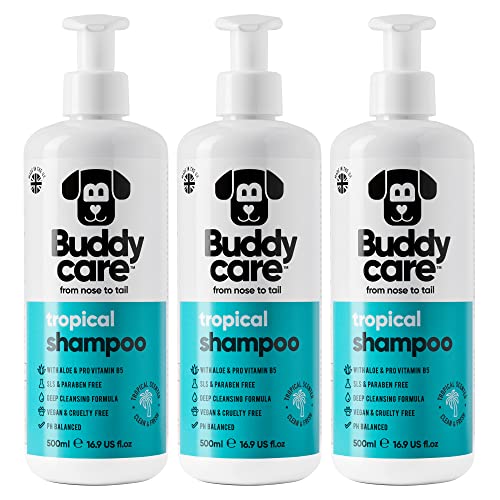 Tropisches Hundeshampoo von Buddycare - Tiefenreinigendes Shampoo für Hunde - Erfrischender Duft - Mit Aloe Vera und Pro-Vitamin B5 (500ml x3) von Buddycare