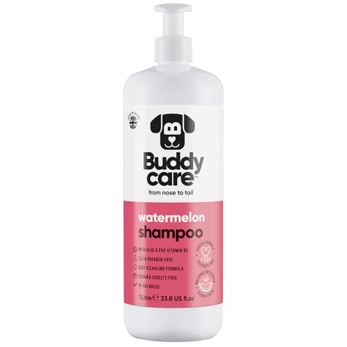 Wassermelonen-Hundeshampoo von Buddycare - Tiefenreinigungsshampoo für Hunde - Fruchtiger Duft - Mit Aloe Vera und Pro-Vitamin B5 (1L) von Buddycare