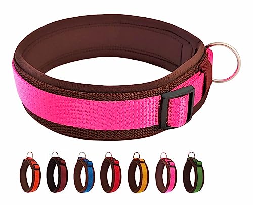 BUDDYPACK | Bequemes Hundehalsband | Extra-Breit mit Neopren-Polster | Für Kleine, Mittlere und Große Hunde | Größe XXS-3XL (M (44-49 cm), Pink auf Braun) von Buddypack