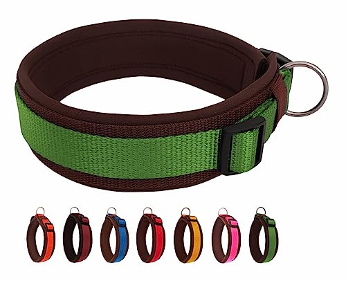 BUDDYPACK | Bequemes Hundehalsband | Extra-Breit mit Neopren-Polster | Für Minis bis Riesen | Größe XXS-3XL (L/XL (53-58 cm), Grün auf Braun) von Buddypack