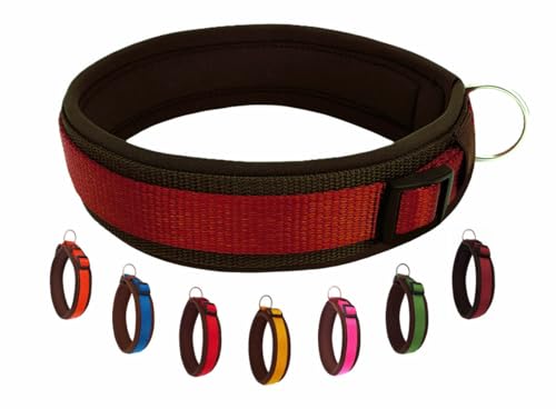 BUDDYPACK | Bequemes Hundehalsband | Extra-Breit mit Neopren-Polster | Für Kleine, Mittlere und Große Hunde (M (44-49 cm), Weinrot auf Braun) von Buddypack