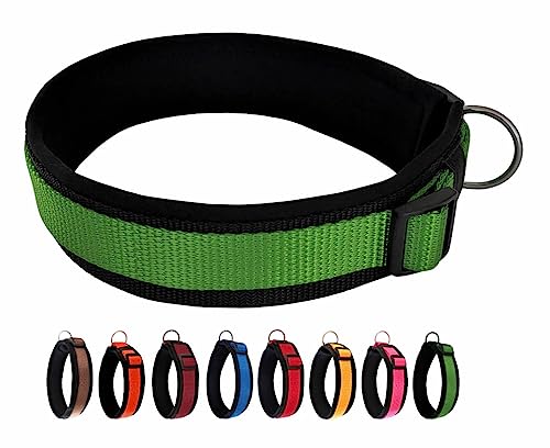 BUDDYPACK | Bequemes Hundehalsband | Extra-Breit mit Neopren-Polster | Für Minis bis Riesen | Größe XXS-3XL (XS (32-37 cm), Grün auf Schwarz) von Buddypack