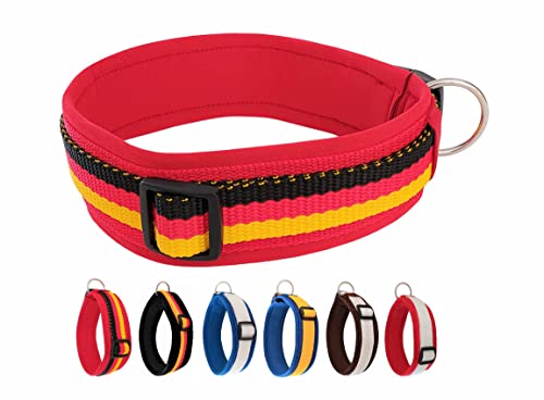 BUDDYPACK | Exklusives Hundehalsband Extra-Breit und Weich mit Neopren-Polster | Größe XXS-3XL | Verstellbar (XS/S (35-40 cm), Deutschland auf Rot) von Buddypack