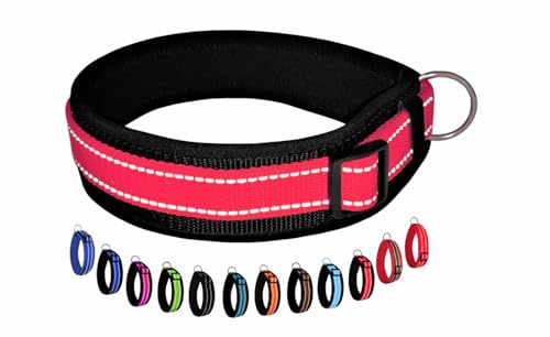 BUDDYPACK | Extra-Breites Hundehalsband mit Reflektorstreifen | Weiches Neopren-Polster | Größe XXS-3XL Verstellbar (S/M (41-46 cm), Rot auf Schwarz) von Buddypack