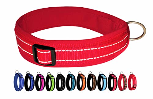 BUDDYPACK | Extra-Breites Hundehalsband mit Reflektorstreifen | Weiches Neopren-Polster | Größe XXS-3XL Verstellbar (XS (32-37 cm), Rot auf Rot) von Buddypack