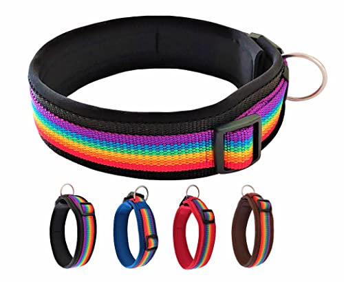 BUDDYPACK | Hundehalsband *Rainbow* Extra-Breit und Weich mit Neopren Gepolstert | Größe XXS-3XL | Verstellbar (L (50-55 cm), Regenbogen auf Schwarz) von Buddypack