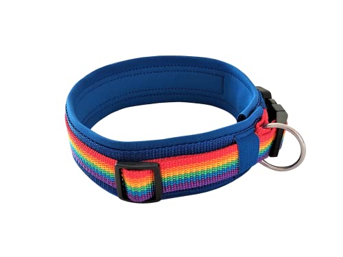 BUDDYPACK | Hundehalsband *Rainbow* Extra-Breit und Weich mit Neopren Gepolstert | Größe XXS-3XL | Verstellbar (S (38-43 cm), Regenbogen auf Blau) von Buddypack
