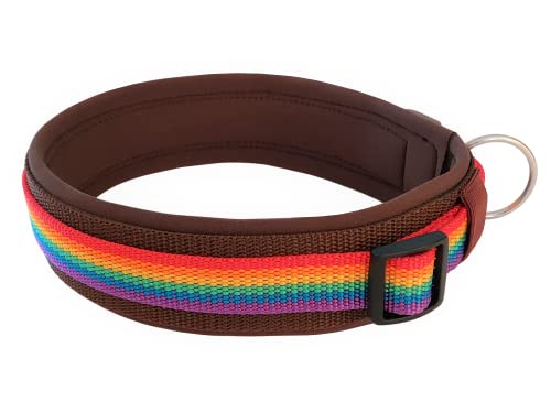 BUDDYPACK | Hundehalsband *Rainbow* Extra-Breit und Weich mit Neopren Gepolstert | Größe XXS-3XL | Verstellbar (S (38-43 cm), Regenbogen auf Braun) von Buddypack