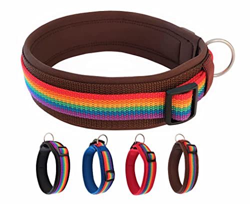 BUDDYPACK | Hundehalsband *Rainbow* Extra-Breit und Weich mit Neopren Gepolstert | Größe XXS-3XL | Verstellbar (XS (32-37 cm), Regenbogen auf Braun) von Buddypack