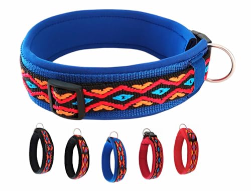 BUDDYPACK | Hundehalsband Extra-Breit und Weich Gepolstert | Für Kleine, Mittlere und Große Hunde | Bunt (Bunt auf Blau, L (50-55 cm)) von Buddypack