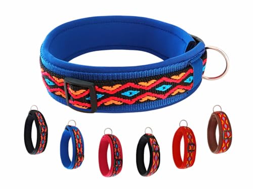 BUDDYPACK | Hundehalsband Extra-Breit und Weich Gepolstert | Für Kleine, Mittlere und Große Hunde (Bunt auf Blau, XS/S (35-40 cm)) von Buddypack