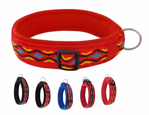 BUDDYPACK | Hundehalsband Extra-Breit und Weich Gepolstert | Für Kleine, Mittlere und Große Hunde | Bunt (Rot-Gelb-Blau-Schwarz, XL (56-61 cm)) von Buddypack