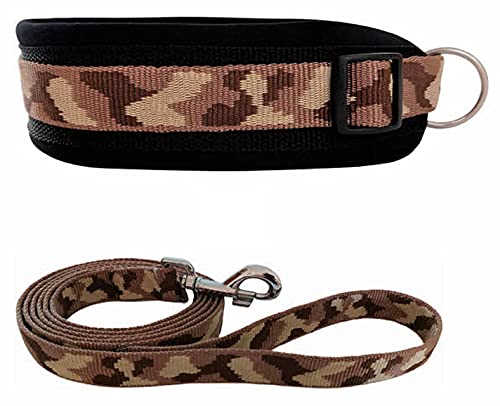 BUDDYPACK | Hundehalsband-Leine-Set | Halsband Extra-Breit, Weich Gepolstert Plus Leine Mit Handschlaufe 1,50 m | Bunt (Hellbraun-Creme-Dunkelbraun, M/L (47-52 cm)) von Buddypack