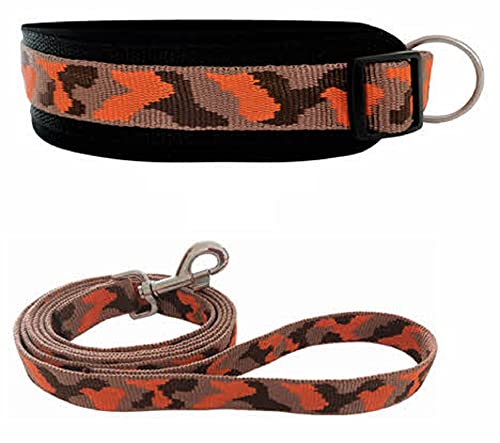 BUDDYPACK | Hundehalsband-Leine-Set | Halsband Extra-Breit, Weich Gepolstert Plus Leine Mit Handschlaufe 1,50 m | Bunt (Hellbraun-Orange-Dunkelbraun, XL (56-61 cm)) von Buddypack