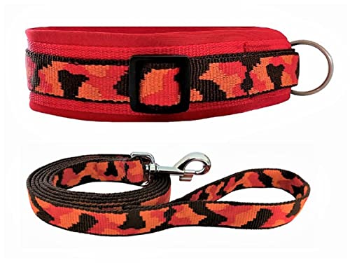 BUDDYPACK | Hundehalsband-Leine-Set | Halsband Extra-Breit Neopren Gepolstert | Größe XXS-XXXL | Leine mit Handschlaufe 1,50 m | (Dunkelbraun-Orange-Rot, XL (56-61 cm)) von Buddypack
