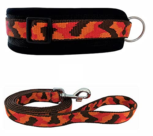 BUDDYPACK | Hundehalsband-Leine-Set | Halsband Extra-Breit und Weich Gepolstert Plus Leine Mit Handschlaufe 1,50 m | Bunt (Dunkelbraun-Orange-Rot, XXL (59-64 cm)) von Buddypack