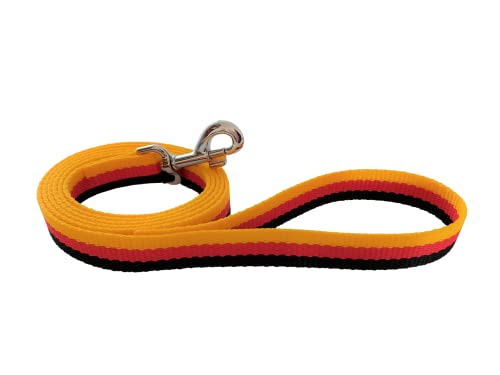 BUDDYPACK | Hundeleine mit Handschlaufe | 1,00 – 2,00 m lang | 25 mm breit | Hält auch sehr starken Leinenzug aus (Schwarz-Rot-Gelb, 1,40 m) von Buddypack