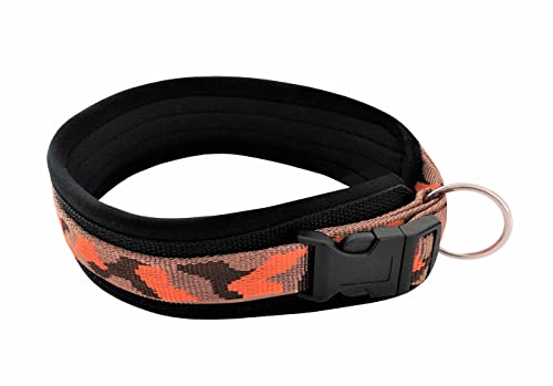BUDDYPACK | Modernes Hundehalsband | extra-breit und weich gepolstert | für kleine, mittlere und große Hunde | Größe verstellbar | Bunt: Braun-Orange-Schwarz (S (38-43 cm)) von Buddypack