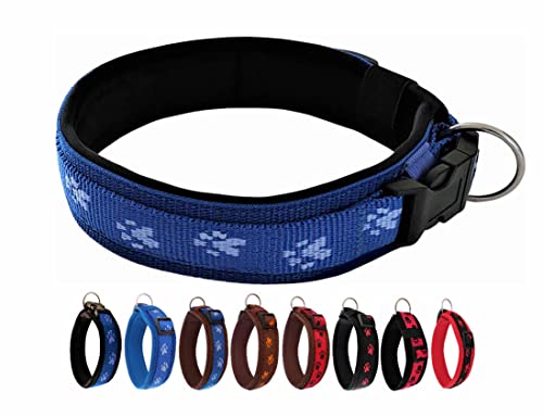 BUDDYPACK | Pfötchen-Hundehalsband Extra-Breit mit Neopren gepolstert | Größe XXS-3XL (4-6 cm breit) | Verstellbar (L (50-55 cm), Blau) von Buddypack