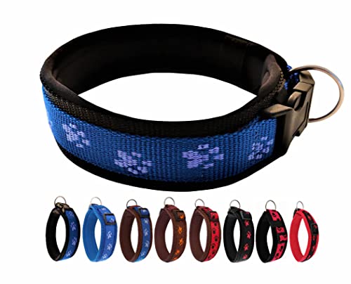 BUDDYPACK | Pfötchen-Hundehalsband Extra-Breit mit Neopren gepolstert | Größe XXS-3XL (4-6 cm breit) | Verstellbar (XXXL (62-67 cm), Blau-Schwarz) von Buddypack