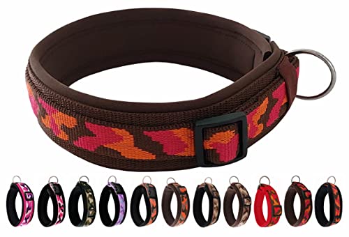 BUDDYPACK | Schickes Hundehalsband Extra-Breit und Weich mit Neopren Gepolstert | Größe XXS-3XL | Verstellbar | Bunt (L (50-55 cm), Orange-Rot auf Braun) von Buddypack