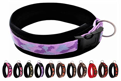 BUDDYPACK | Schickes Hundehalsband Extra-Breit und Weich mit Neopren Gepolstert | Größe XXS-3XL | Verstellbar | Bunt (M (44-49 cm), Lila-Flieder-Silber) von Buddypack