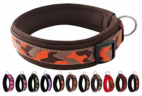 BUDDYPACK | Schickes Hundehalsband Extra-Breit und Weich mit Neopren Gepolstert | Größe XXS-3XL | Verstellbar | Bunt (XS/S (35-40 cm), Orange-Braun) von Buddypack