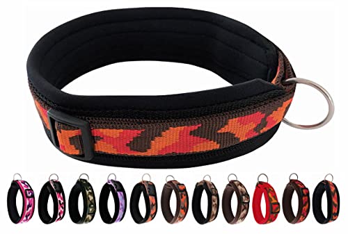 BUDDYPACK | Schickes Hundehalsband Extra-Breit und Weich mit Neopren Gepolstert | Größe XXS-3XL | Verstellbar | Bunt (XS (32-37 cm), Dunkelbraun-Orange-Rot) von Buddypack