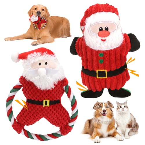 2pcs Hund Weihnachtsspielzeug mit Quietschern, Santa Squeaky Spielzeug für Hunde Welpe, gefülltes Hundeplüschspielzeug für große mittelgroße kleine Hunde, interaktive dauerhafte Hundekauenspielzeug von Budstfee