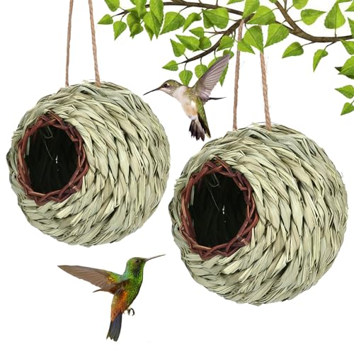 Hummingbird -Häuser 2 Stück für Außenhänge, Grashänge Vogelhütte, handgewebt von Budstfee