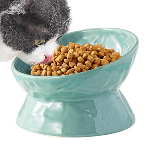 Buerfu Gekippter Katzenwassernapf, erhöhter Katzenfutternapf,Wasser- und Futternapf aus Porzellan | Anti-Kipp-Tierfutternapf, breiter Katzenfutternapf für Katzen, Hunde und Haustiere von Buerfu