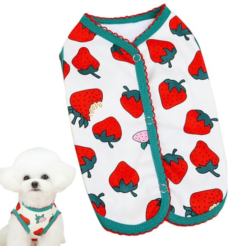 Buerfu Kleine Hundekleidung,Hunde-Sommershirt | Ärmelloses, weiches Hundekleid mit Erdbeermuster,Bequeme Haustier-Shirts mit Druckknopf auf der Rückseite, modische Alltagskleidung für den Außen- und von Buerfu