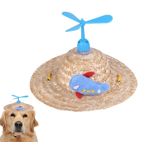 Buerfu Propellermütze für Hunde,Hunde-Sombrero-Mütze - Kreative Hundestrohhüte mit Propeller,Handgefertigte mexikanische Party-Foto-Requisite, verstellbare lustige Welpen-Sonnenhut für Sommertage im von Buerfu