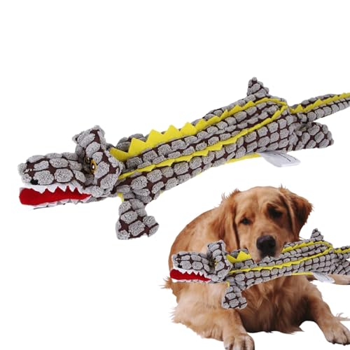 Buerfu Quietschendes Hundespielzeug, Plüsch-Kauspielzeug für Hunde, Unzerstörbarer robuster Krokodil-Quietschplüsch, Weiches, interaktives, quietschendes Krokodil für aggressive Kauer, unzerstörbares, von Buerfu