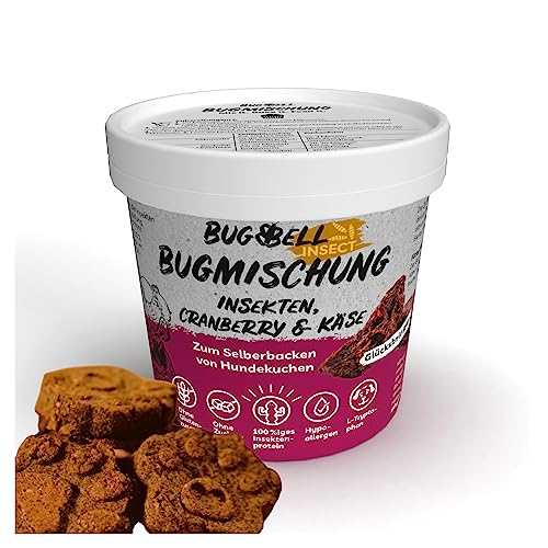 BugBell 8x100g, BugMischung, Hundekuchen zum selber machen, Cranberry & Käse & Distelöl sorgen für Lebensfreude und helfen gegen Depressionen, Leckerlis ohne Zucker & Getreide, hochwertige Zutaten von BugBell