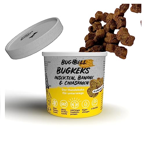 BugBell 8x150g BugKeks, Gesunde Hundekekse zum Training o. als Snack, Belohnungs-Leckerli für aktive Hunde, Banane & Chia & Lachsöl & L-Carnitin als Energielieferanten, hergestellt in DE, sensitiv von BugBell