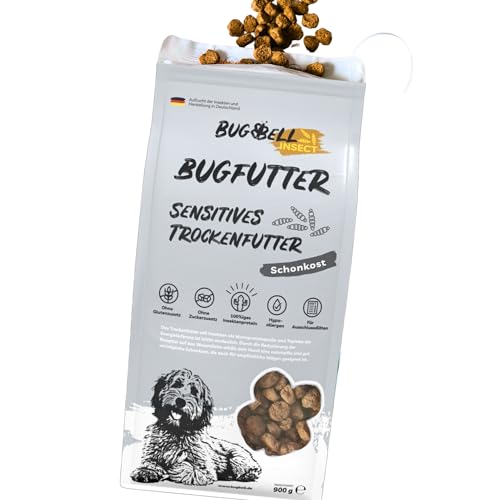 BugBell 900g Premium Trockenfutter Schonkost, Nur fünf Komponenten, Hypoallergen, für Allergikerhunde, Insekten Hundefutter von BugBell