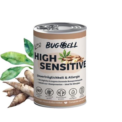 BugBell 400g Nassfutter Sensitive, Nassfutter Schonkost, Nur fünf Komponenten, Hypoallergen, Purinarm, für Allergikerhunde, Insekten Hundefutter bei Ausschlussdiäten von BugBell