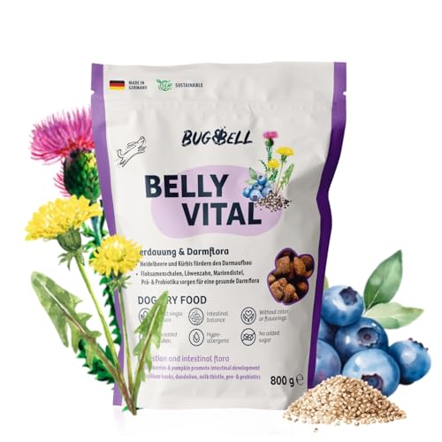 BugBell 800g Premium Trockenfutter, Magenschonend, Hypoallergen, für Probleme mit der Bauchspeicheldrüse oder Leber, Löwenzahn, Mariendistel, Präbiotika & Probiotika BugBell 800g Premium Trockenfutter, Magenschonend, Hypoallergen, für Probleme mit der Bauchspeicheldrüse oder Leber, Löwenzahn, Mariendistel, Präbiotika & Probiotika von BugBell