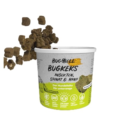BugBell 8x150g Hundekeks, Hunde Kekse getreidefrei & zuckerfrei, wirkt gegen Stress und Unruhe durch natürliche Zutaten wie Spinat & Hanf & Heilkräuter & Hanföl, hypoallergene Leckerlis, Insekt BugBell 8x150g Hundekeks, Hunde Kekse getreidefrei & zuckerfrei, wirkt gegen Stress und Unruhe durch natürliche Zutaten wie Spinat & Hanf & Heilkräuter & Hanföl, hypoallergene Leckerlis, Insekt von BugBell