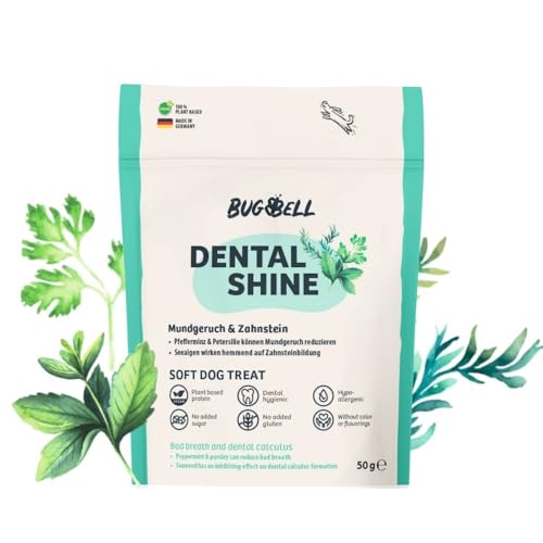 BugBell Dental Sticks für Hunde 60g, Mundgeruch & Zahnstein, Petersilie, Pfefferminze, Natriumhexametaphosphat, Braunalge, Grüner Tee, gemahlen von BugBell