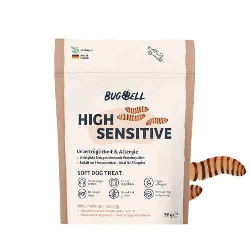 BugBell Hypoallergener Snack für Hunde 60g, Nur Vier Komponenten, Sensitive, Magenschonend, Schonkost für Hunde, für Allergikerhunde, Insekten Snacks bei Ausschlussdiäten von BugBell