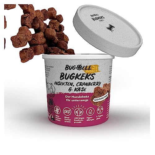 BugBell 8x150g BugKeks, Trainingsleckerli für Hund, ohne Getreide & Zucker, hochwertige Zutaten sorgen für Lebensfreue und wirken gegen Depressionen & schlechte Laune, hypoallergenes Insektenprotein von BugBell