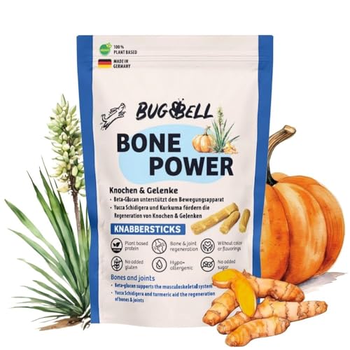 BugBell Softe Knabbersticks für Hunde 60g, Knochen & Gelenke, Fettreduziert & Pflanzlich, zur Unterstützung der Mobilität, Yuccawurzel, Kurkuma von BugBell