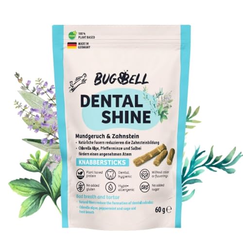 BugBell Softe Knabbersticks für Hunde 60g, Mundgeruch & Zahnstein, Fettreduziert & Pflanzlich, fördert angenehmen Atem & Zahnsteinreduzierung, Chlorella, Salbei, Pfefferminze von BugBell