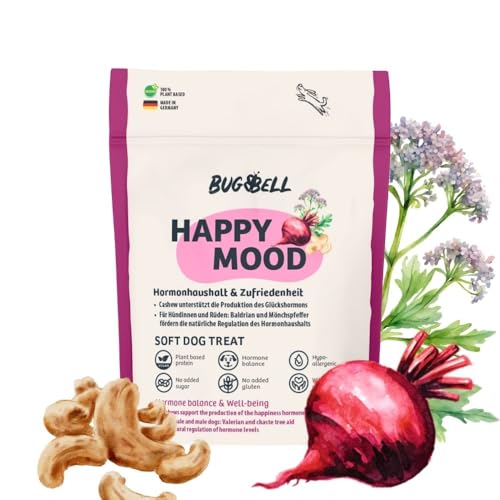 BugBell Softer Hundeleckerli 60g, für einen ausgeglichenen Hormonhaushalt, Aggressionen beim Hund, mit Rote Bete, Cashew, Mönchspfeffer, Baldrian, L-Tryptophan von BugBell