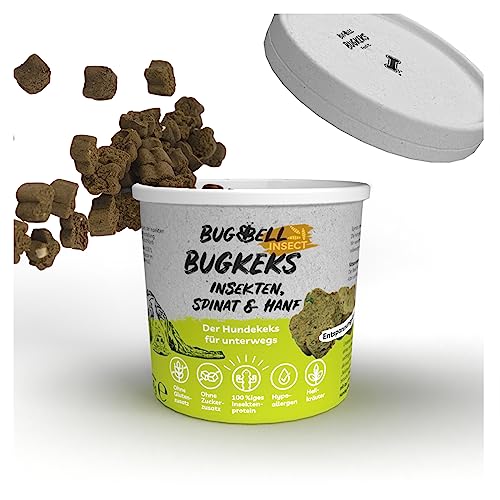 BugBell 8x150g BugKeks, Hunde Kekse getreidefrei & zuckerfrei, wirkt gegen Stress und Unruhe durch natürliche Zutaten wie Spinat & Hanf & Heilkräuter & Hanföl, hypoallergene Leckerlis, Insekt von BugBell